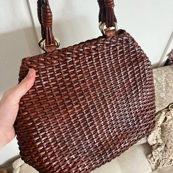 Talbots Woven Genuine Leather Shoulder Bag in Dark Brown - Picture 2 of 4